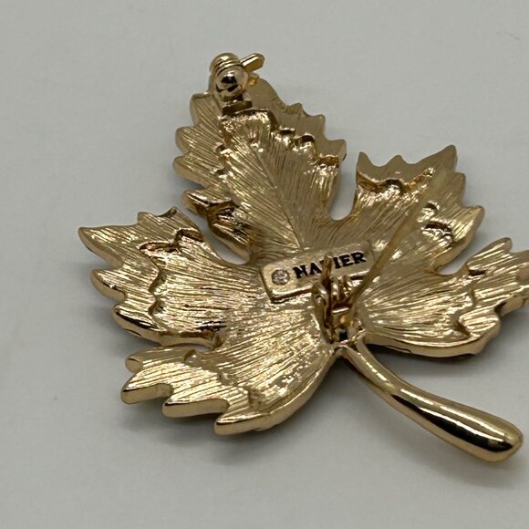 Napier Vintage Brooch Gold-Tone Maple Leaf Pin Costume Jewelry Elegant Design - Picture 10 of 12